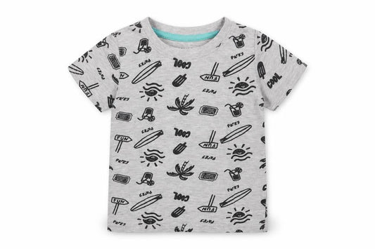 Primark Baby Grey Geometric Cotton Basic T-Shirt Size 12-18 Months Crew Neck