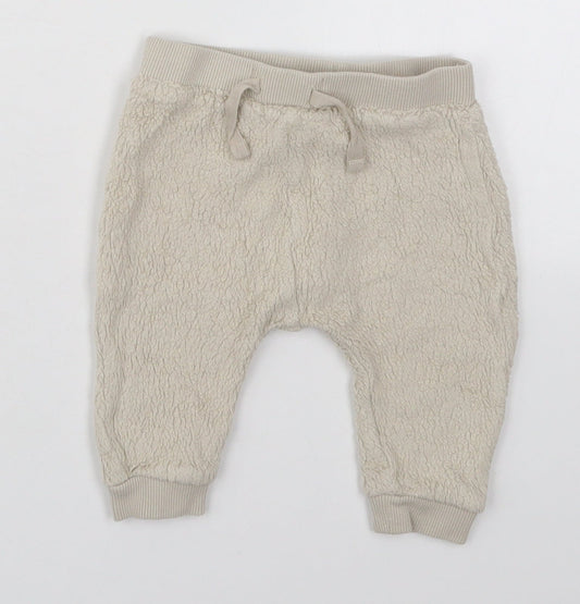 NEXT Baby Beige  Cotton Sweatpants Trousers Size 3-6 Months  Drawstring