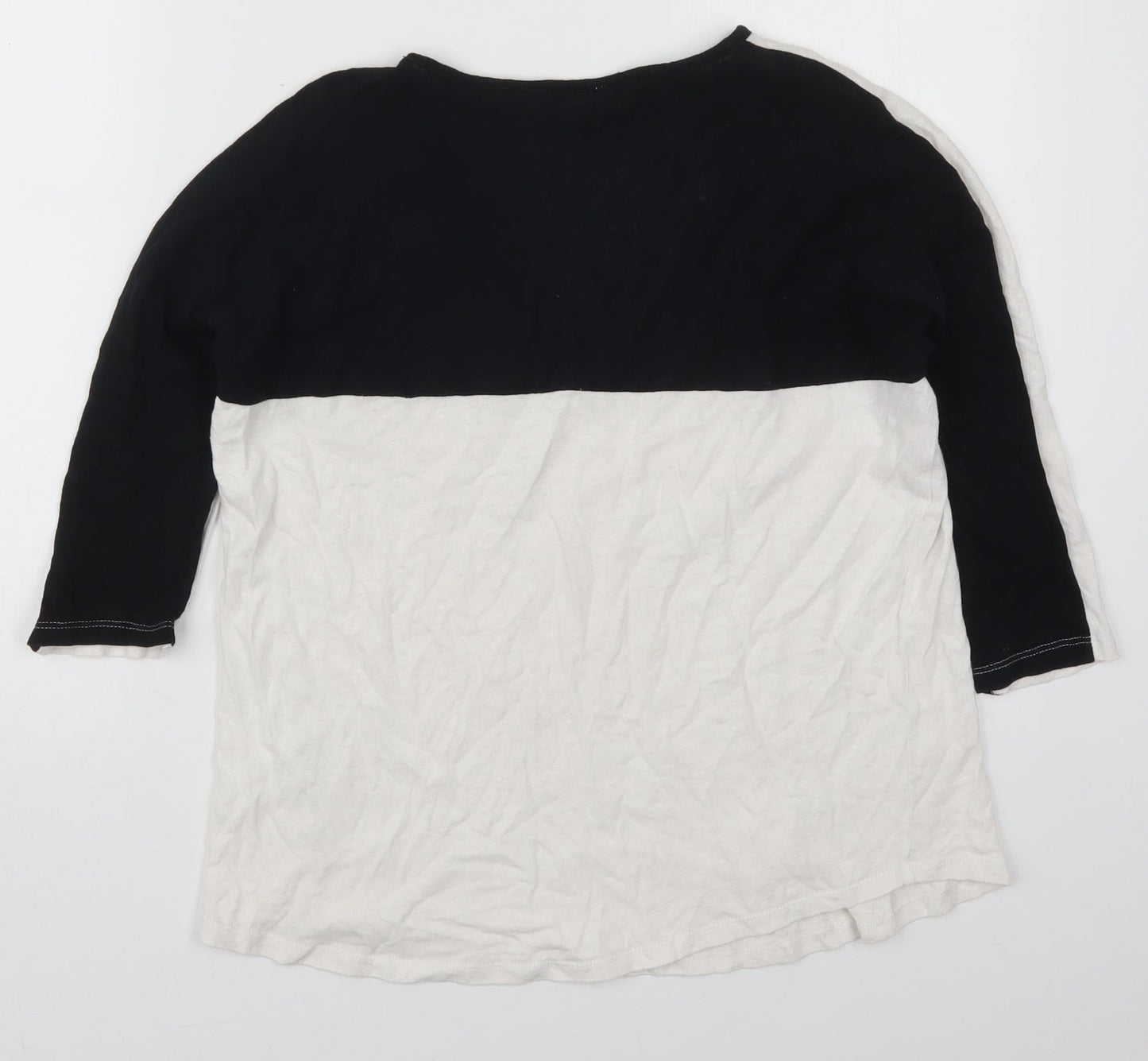 River Island Womens White Colourblock Cotton Basic T-Shirt Size 10 V-Neck - Black and White