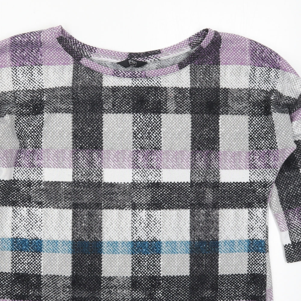 F&F Womens Purple Check Polyester Pullover Sweatshirt Size 12  Pullover