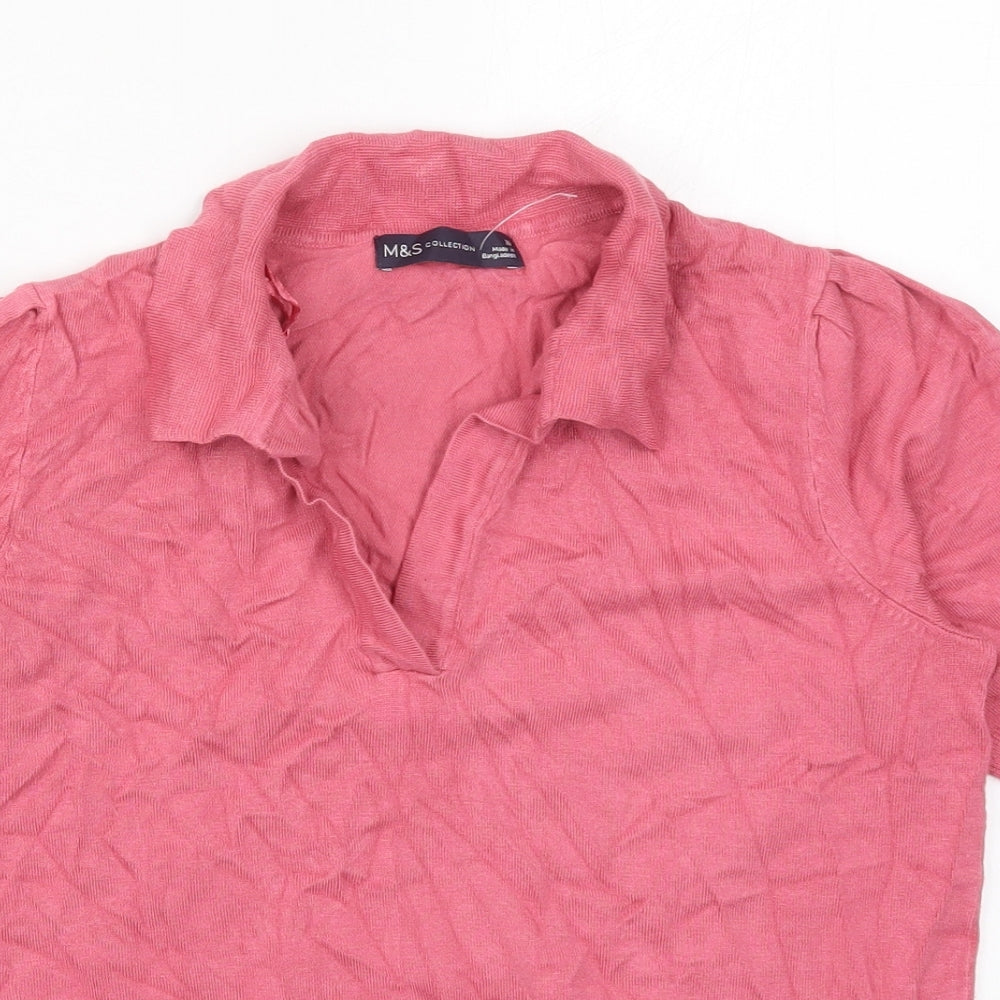 Marks and Spencer Womens Pink Collared  Viscose Pullover Jumper Size 10