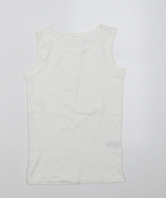 Dunnes Stores Boys White  Cotton Basic Tank Size 9-10 Years Crew Neck Pullover