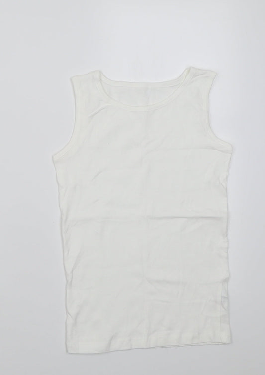 Dunnes Stores Boys White  Cotton Basic Tank Size 9-10 Years Crew Neck Pullover
