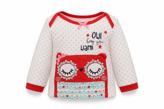 Tu Girls White Polka Dot Cotton Basic Casual Size Newborn Crew Neck Pullover - owl keep you warm