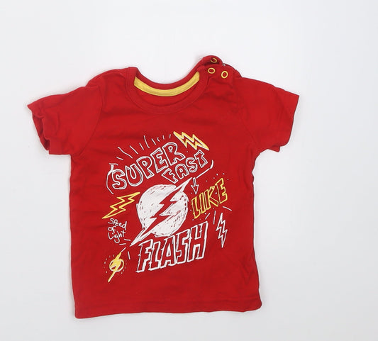 George Boys Red  Cotton Basic T-Shirt Size 6-9 Months Crew Neck Button - super fast