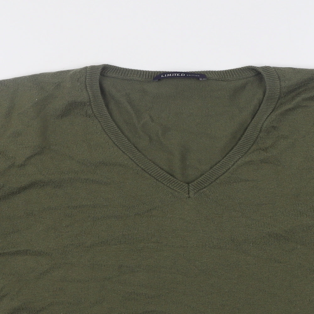 Marks and Spencer Womens Green V-Neck  Acrylic Pullover Jumper Size 14