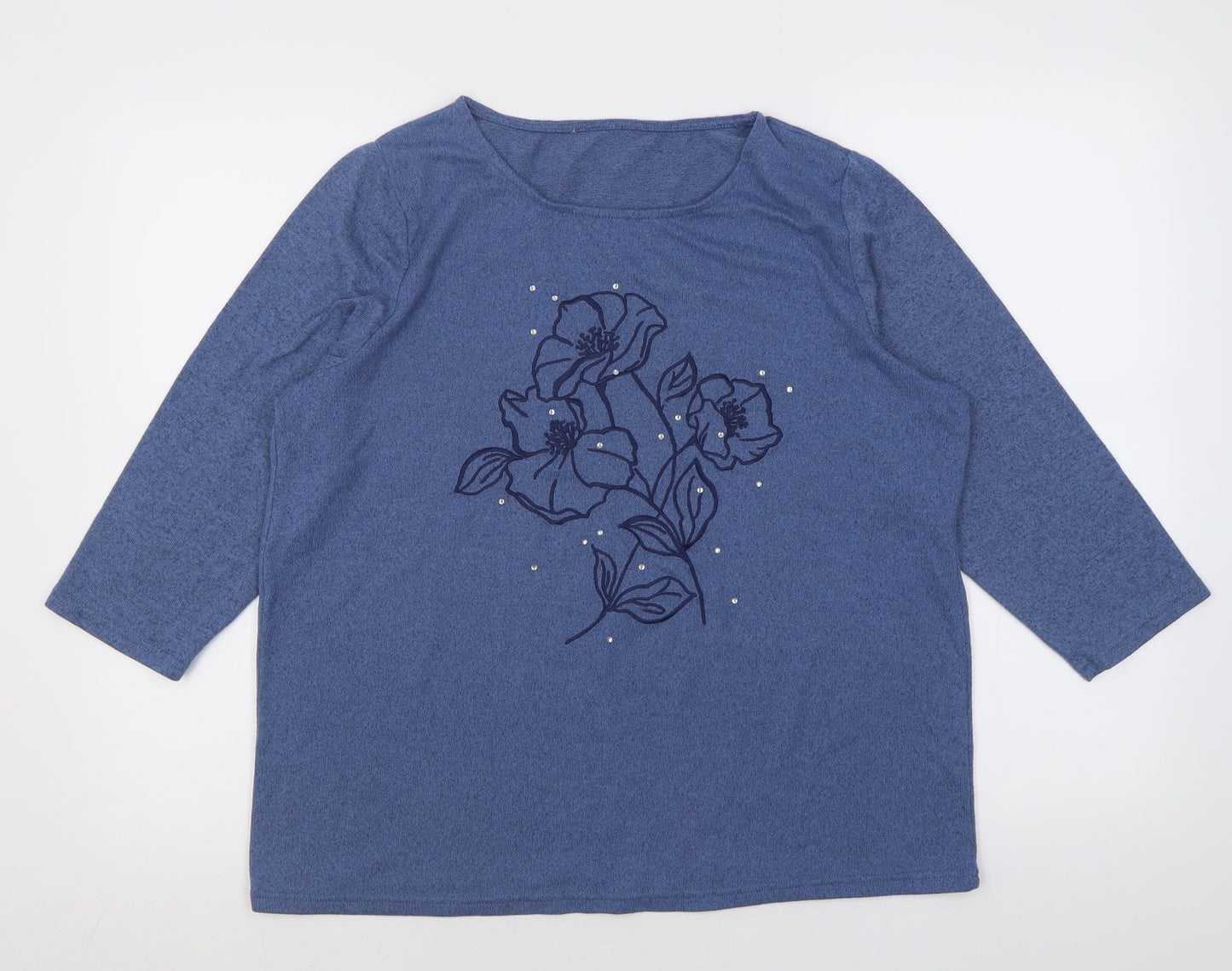 Bonmarché Womens Blue Crew Neck Floral Polyester Pullover Jumper Size 14
