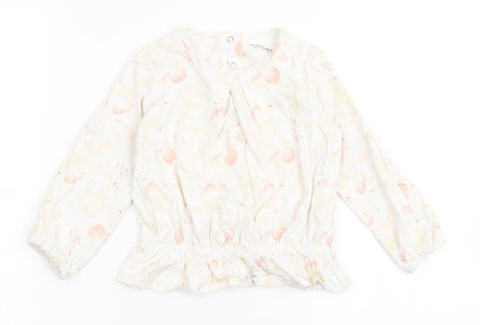 Vertbaudet Girls Ivory  100% Cotton Basic T-Shirt Size 2 Years Round Neck Pullover - Butterfly