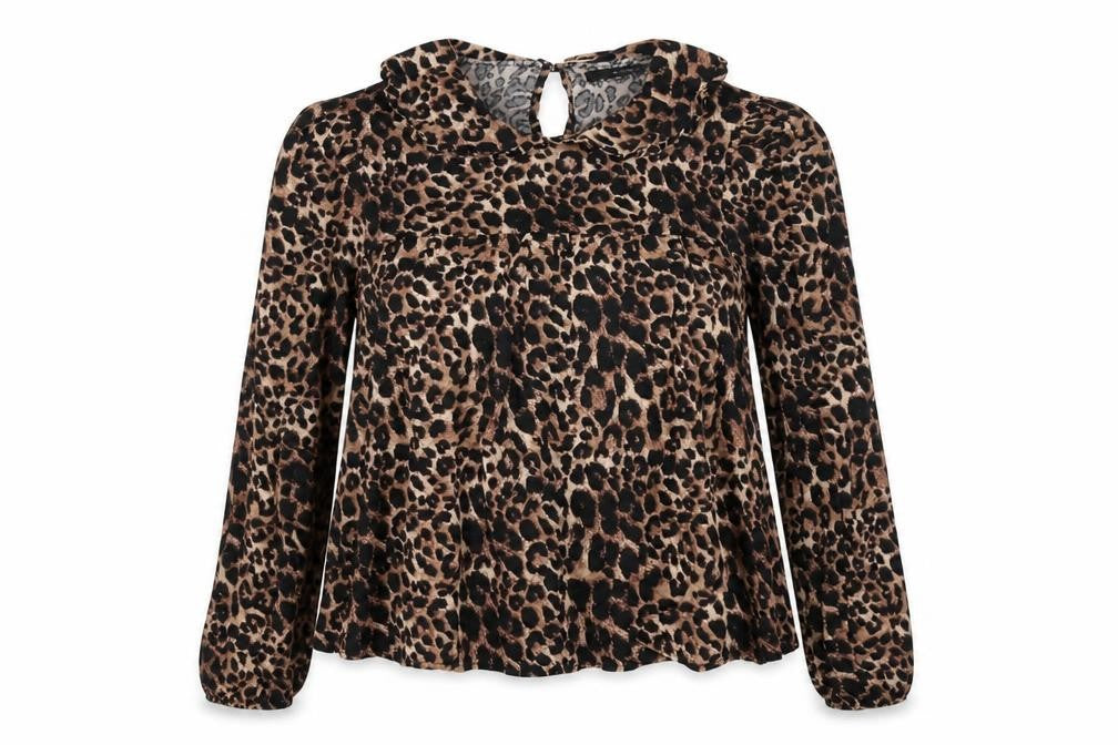 George Womens Brown Animal Print Viscose Basic Blouse Size 8 Collared