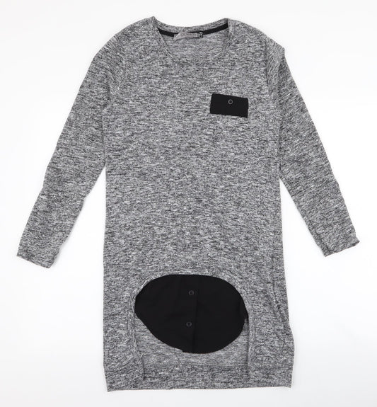 Zarra Gembos Womens Grey  Polyester Jumper Dress  Size 8  Round Neck Pullover - Shirt insert