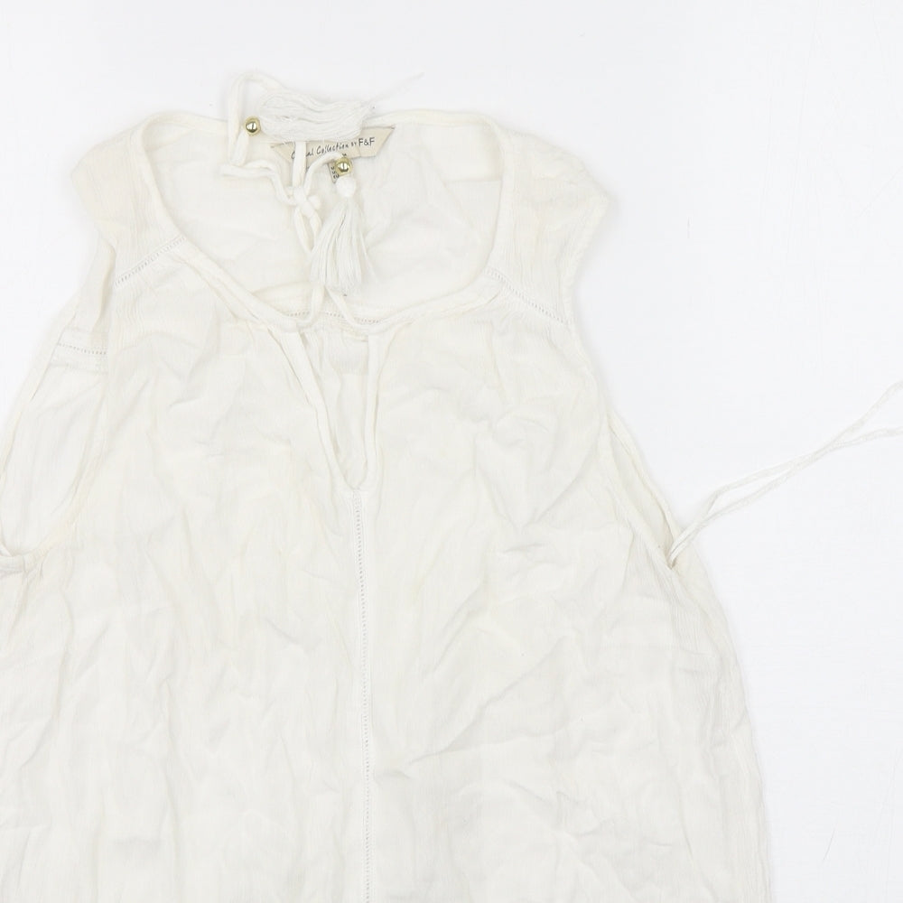 F&F Womens White  Viscose Basic Blouse Size 8 Round Neck