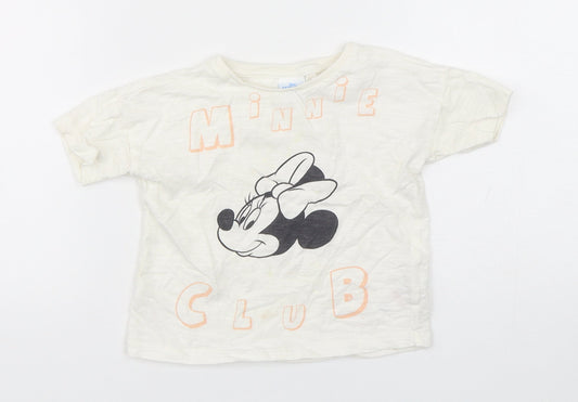 Disney Boys White  Cotton Basic T-Shirt Size 18-24 Months Round Neck Pullover - Disney and friends