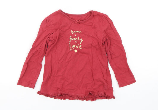 George Girls Red  Cotton Basic T-Shirt Size 18-24 Months Round Neck Pullover
