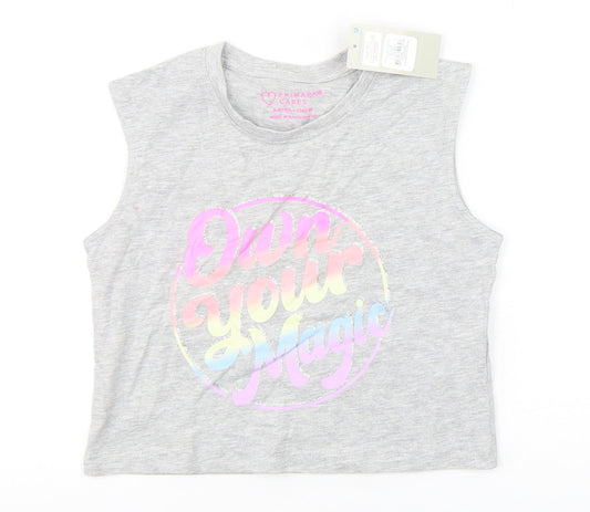 Primark Girls Grey  Cotton Basic Tank Size 8-9 Years Round Neck Pullover