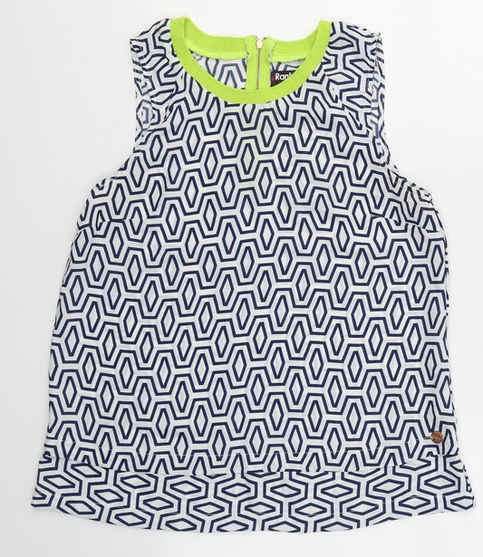 Rant&Rave Womens White Geometric Polyester Camisole Blouse Size 10 Round Neck
