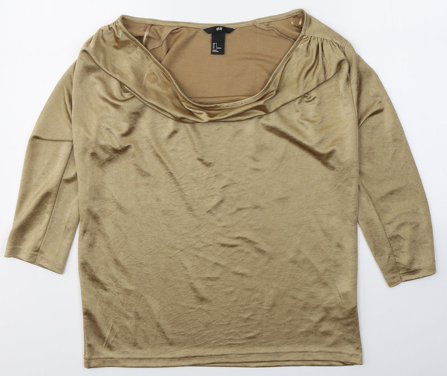 H&M Womens Gold  Polyester Basic Blouse Size S Scoop Neck