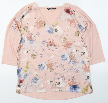 Preloved Dunnes Stores Womens Pink Floral Polyester Basic Blouse Size M V-Neck - Front