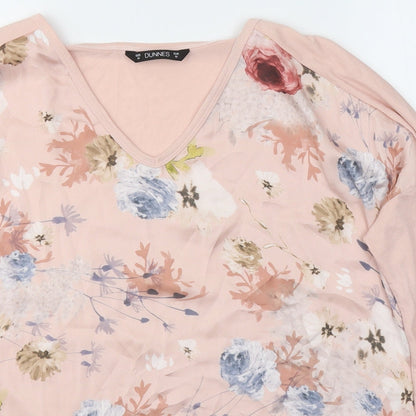 Preloved Dunnes Stores Womens Pink Floral Polyester Basic Blouse Size M V-Neck - Detail
