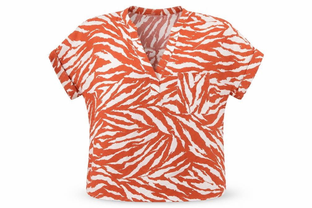 Warehouseo Womens Orange Animal Print Viscose Basic Blouse Size 8 V-Neck