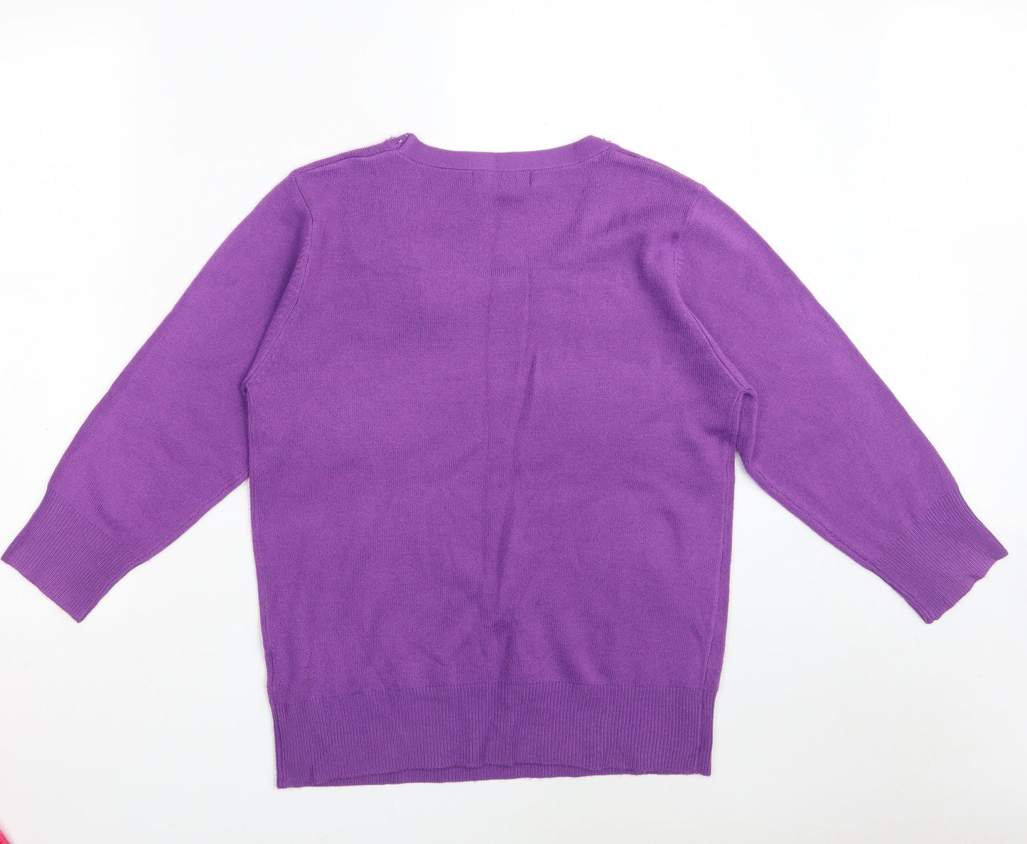 Ellie Louise  Womens Purple Round Neck  Acrylic Pullover Jumper Size M   - Bow Tie