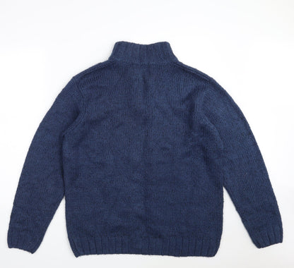 Easy Mens Blue Collared  Acrylic Pullover Jumper Size L