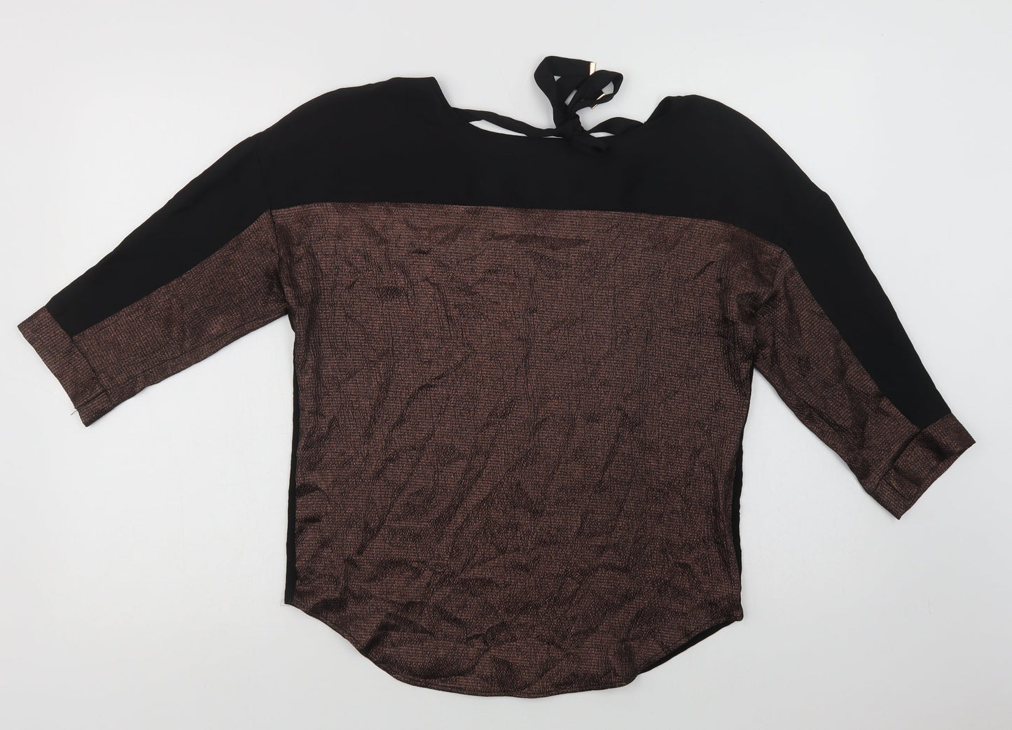 Oasis Womens Black Colourblock Polyester Basic Blouse Size S Round Neck