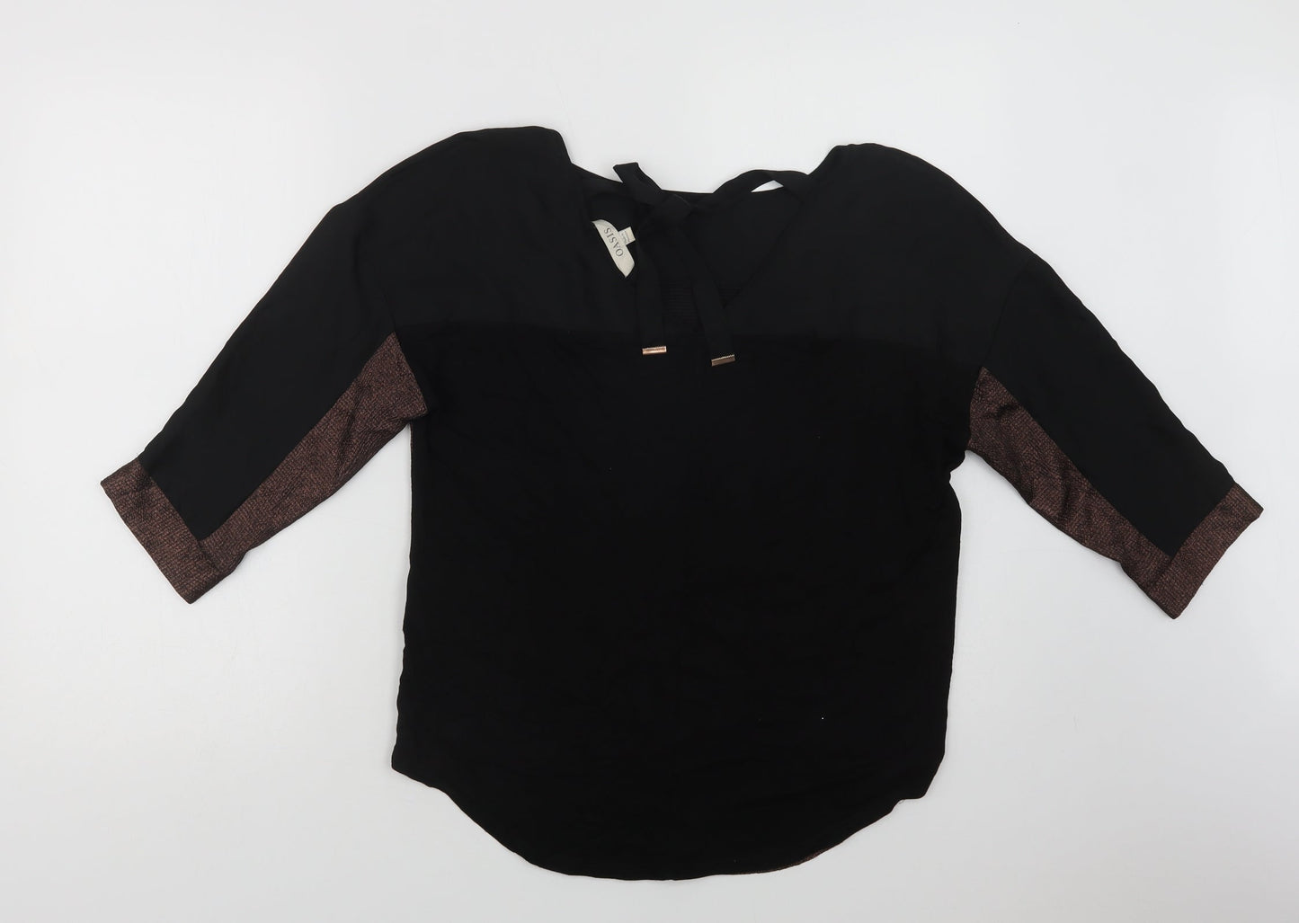 Oasis Womens Black Colourblock Polyester Basic Blouse Size S Round Neck