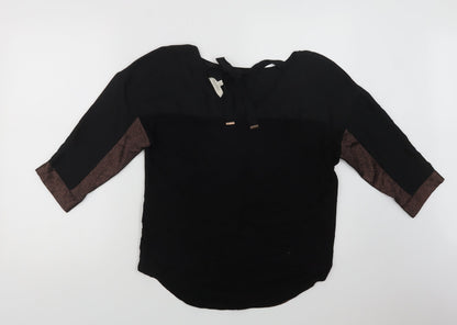 Oasis Womens Black Colourblock Polyester Basic Blouse Size S Round Neck