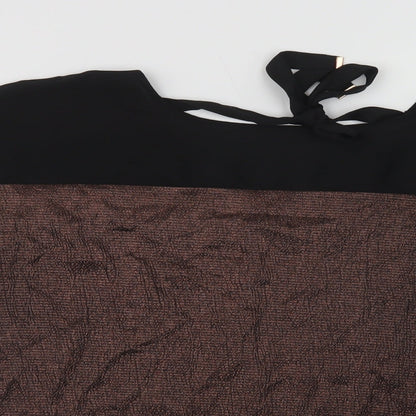 Oasis Womens Black Colourblock Polyester Basic Blouse Size S Round Neck