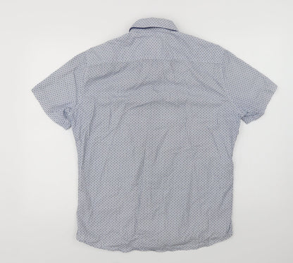 Next Mens Blue Geometric Cotton  Button-Up Size L Collared Button