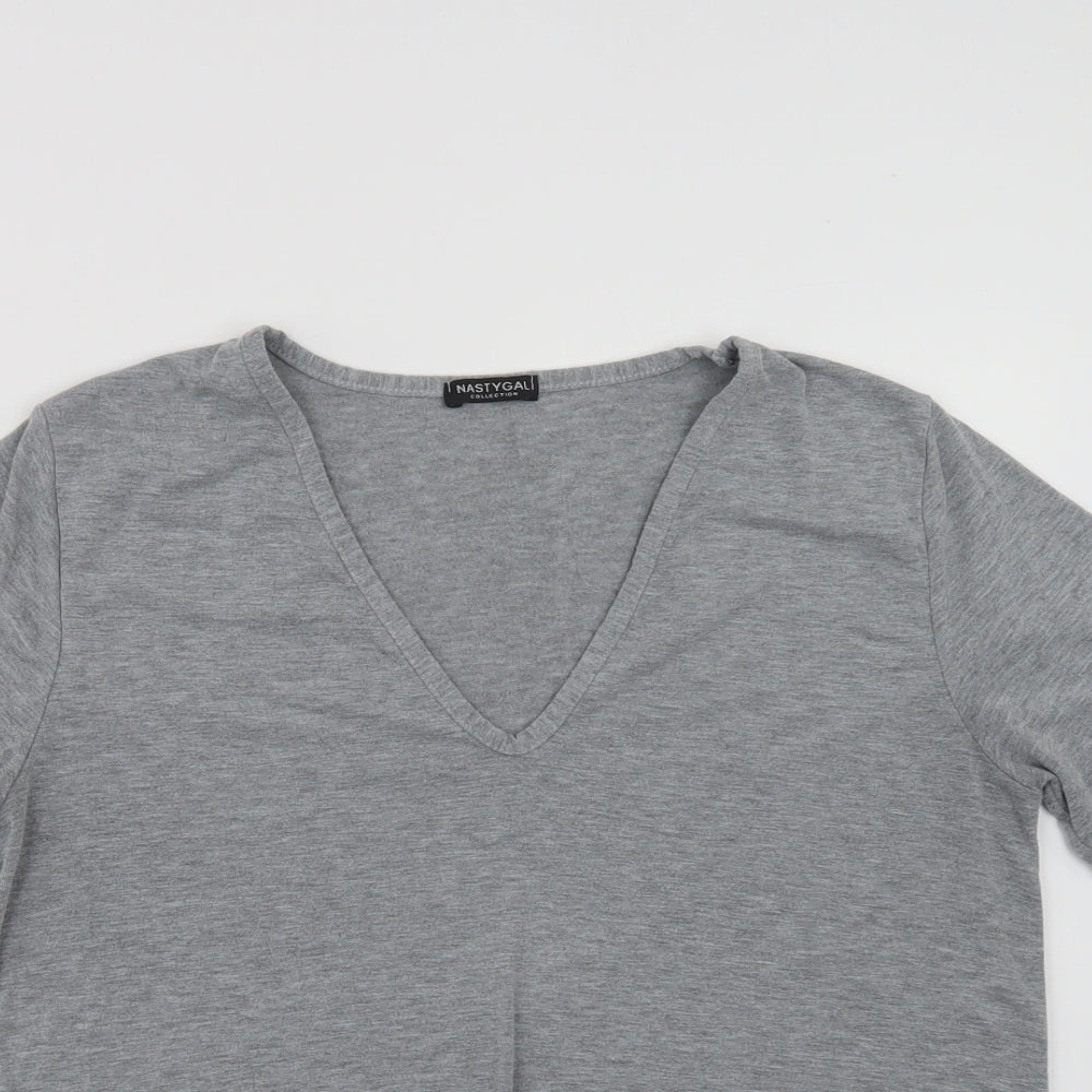 Nasty Gal Womens Grey  Viscose Basic T-Shirt Size M V-Neck