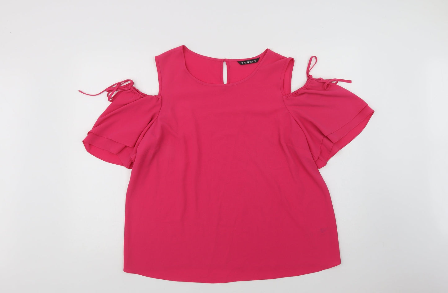 Dunnes Stores Womens Pink  Polyester Basic Blouse Size 14 Round Neck - Cold Shoulder