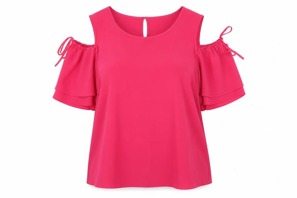 Dunnes Stores Womens Pink  Polyester Basic Blouse Size 14 Round Neck - Cold Shoulder