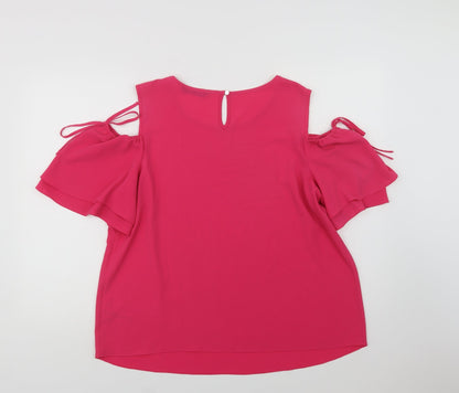 Dunnes Womens Pink  Polyester Basic Blouse Size 14 Round Neck - Cold Shoulder