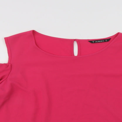 Dunnes Womens Pink  Polyester Basic Blouse Size 14 Round Neck - Cold Shoulder