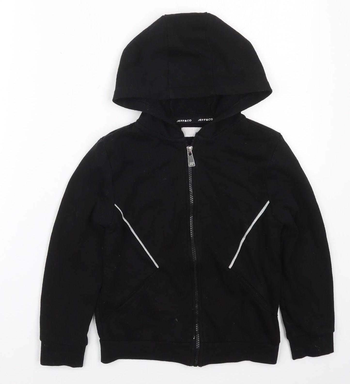 Jeff&Co Boys Black  Cotton Full Zip Hoodie Size 7-8 Years  Zip