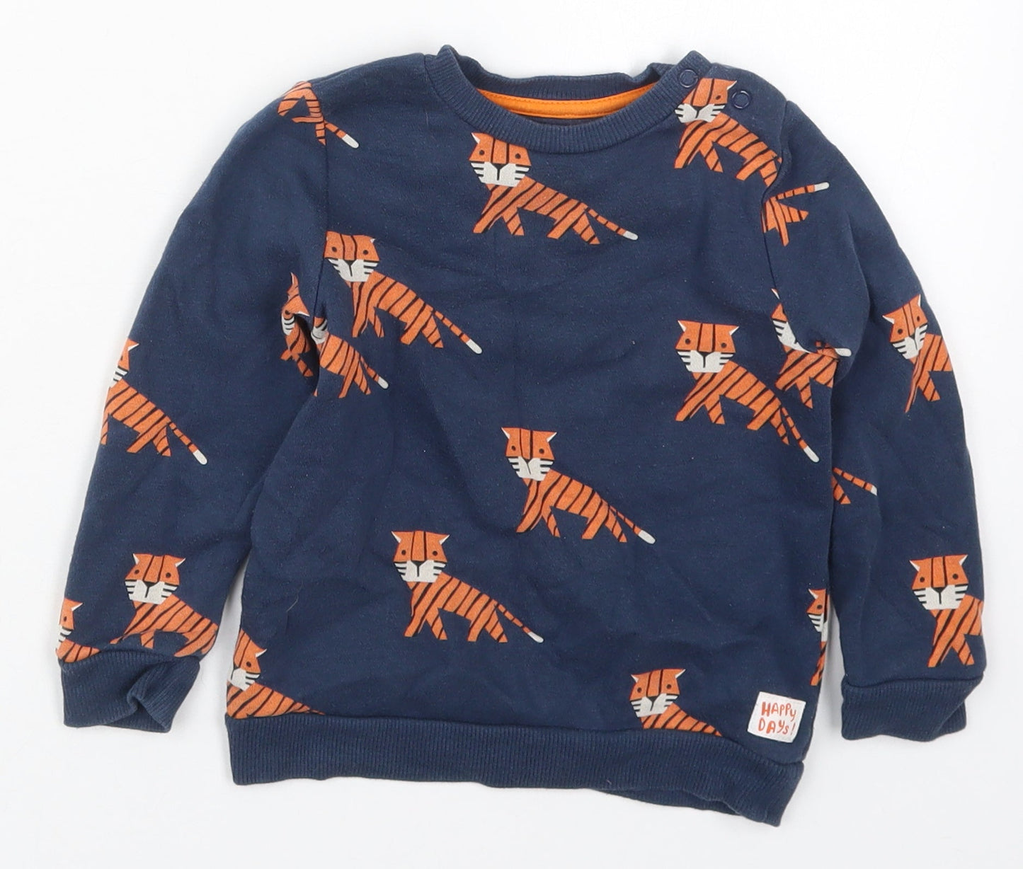 F&F Boys Beige  Cotton Basic T-Shirt Size 18-24 Months Crew Neck Pullover - Tiger