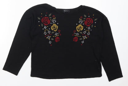 Preloved New Look Girls Black  Polyester Basic T-Shirt Size 14-15 Years Crew Neck Pullover - Abstract - Front
