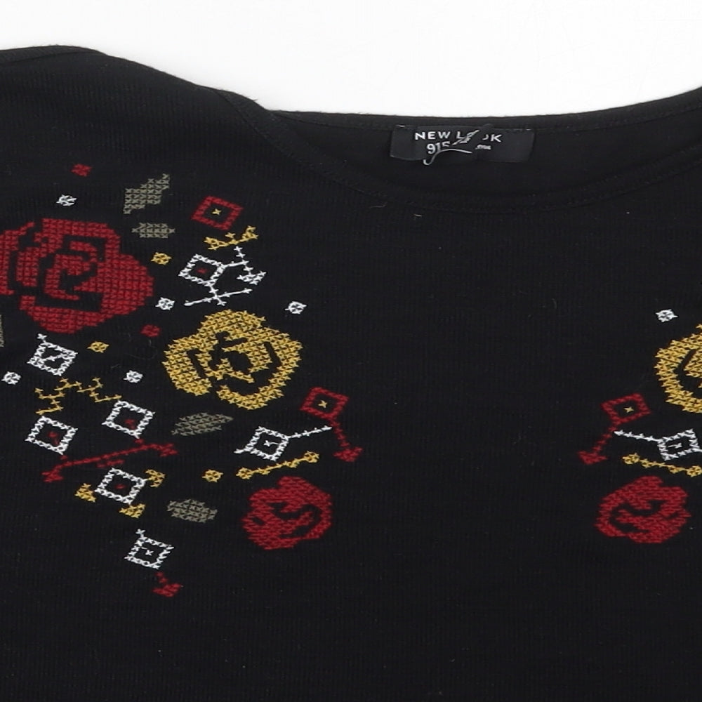 New Look Girls Black  Polyester Basic T-Shirt Size 14-15 Years Crew Neck Pullover - Abstract