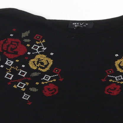 Preloved New Look Girls Black  Polyester Basic T-Shirt Size 14-15 Years Crew Neck Pullover - Abstract - Detail