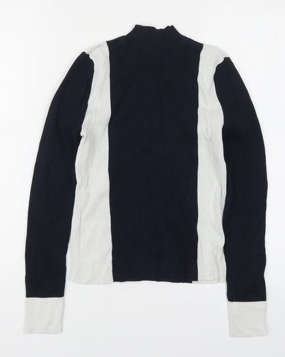 Zara Womens Blue Mock Neck  Viscose Pullover Jumper Size M