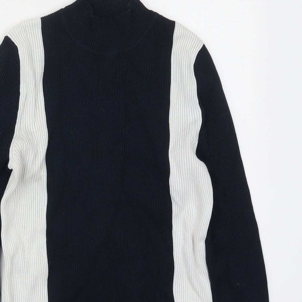 Zara Womens Blue Mock Neck  Viscose Pullover Jumper Size M