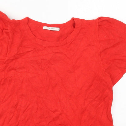 Preloved TU Womens Red Round Neck  Viscose Pullover Jumper Size 12 - Detail