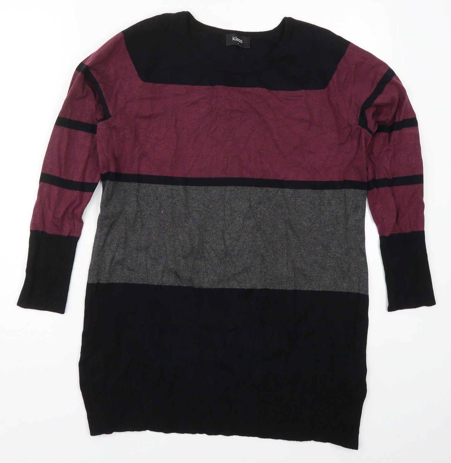 Klass Womens Purple Round Neck Striped Viscose Pullover Jumper Size L