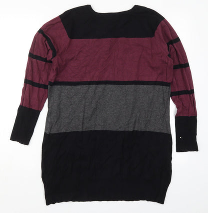 Preloved Klass Womens Purple Round Neck Striped Viscose Pullover Jumper Size L - Back