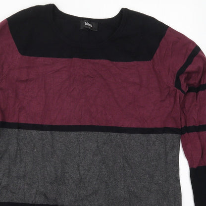 Preloved Klass Womens Purple Round Neck Striped Viscose Pullover Jumper Size L - Detail