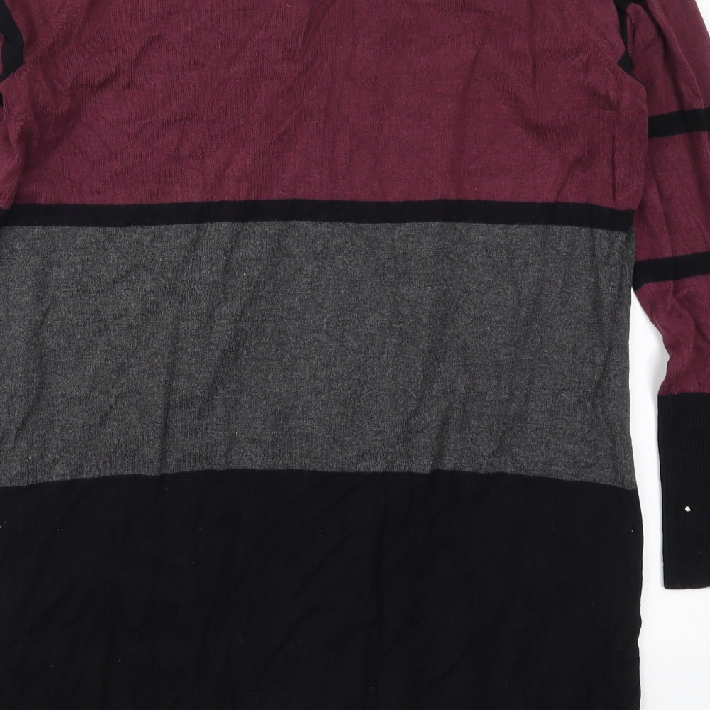 Klass Womens Purple Round Neck Striped Viscose Pullover Jumper Size L