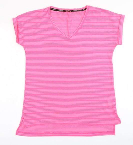 F&F Womens Pink Striped 100% Polyester Basic T-Shirt Size 6 V-Neck Pullover