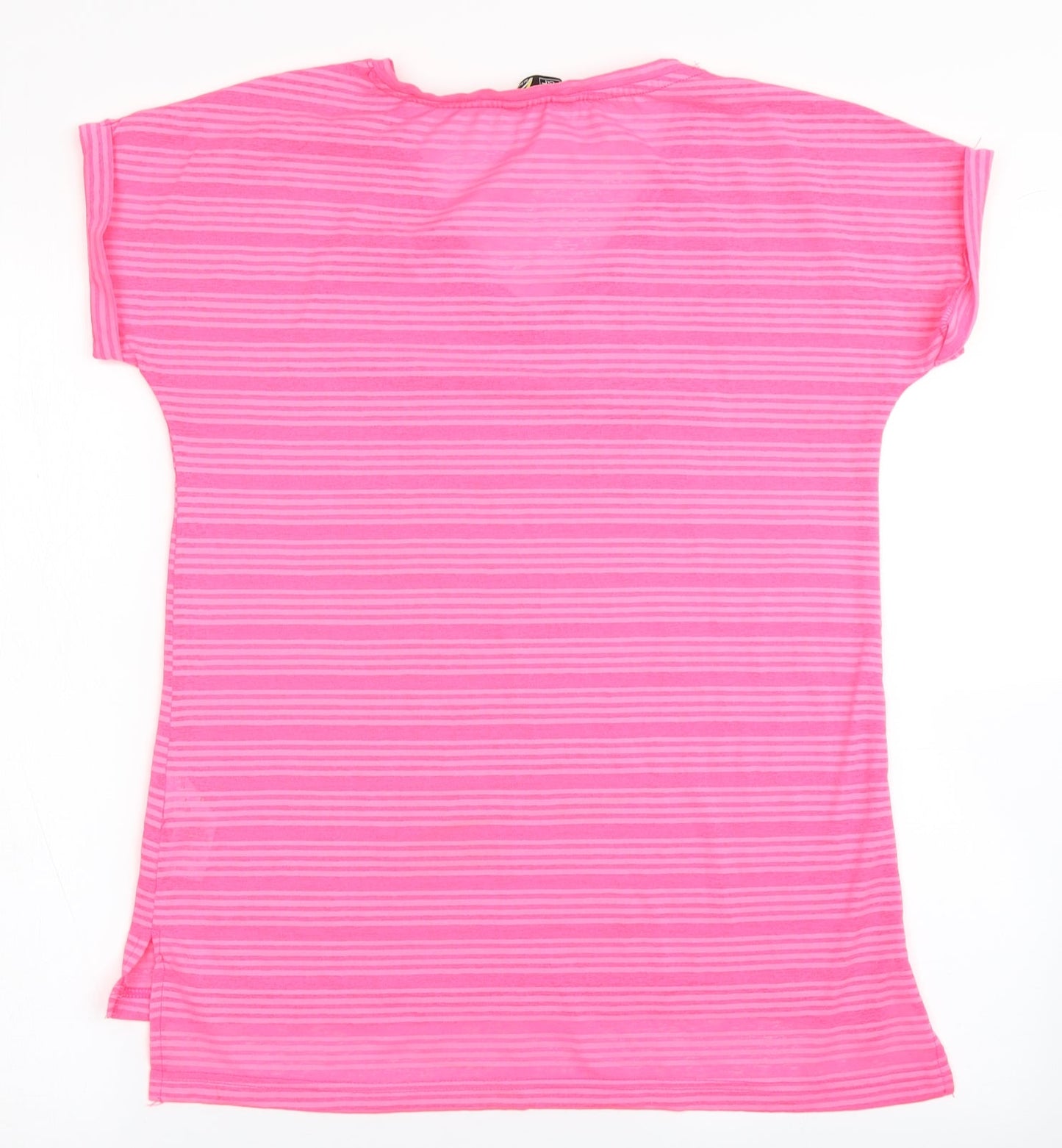 F&F Womens Pink Striped 100% Polyester Basic T-Shirt Size 6 V-Neck Pullover
