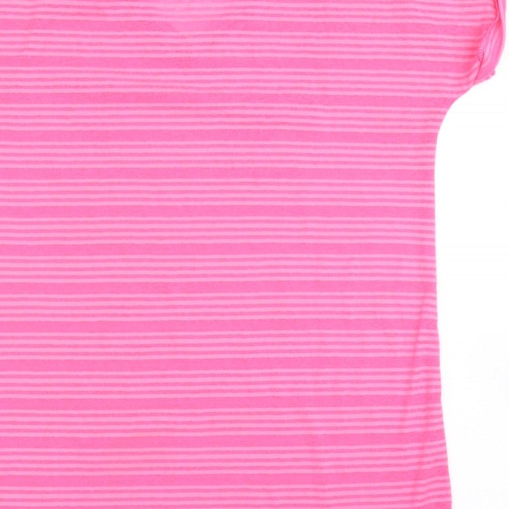 F&F Womens Pink Striped 100% Polyester Basic T-Shirt Size 6 V-Neck Pullover
